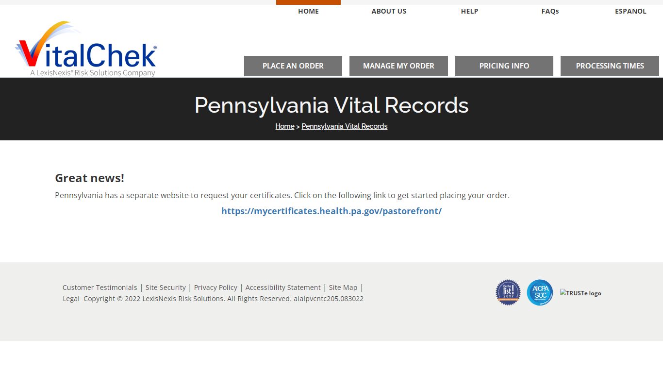 Pennsylvania Vital Records - Order Your Vital Records Online | VitalChek